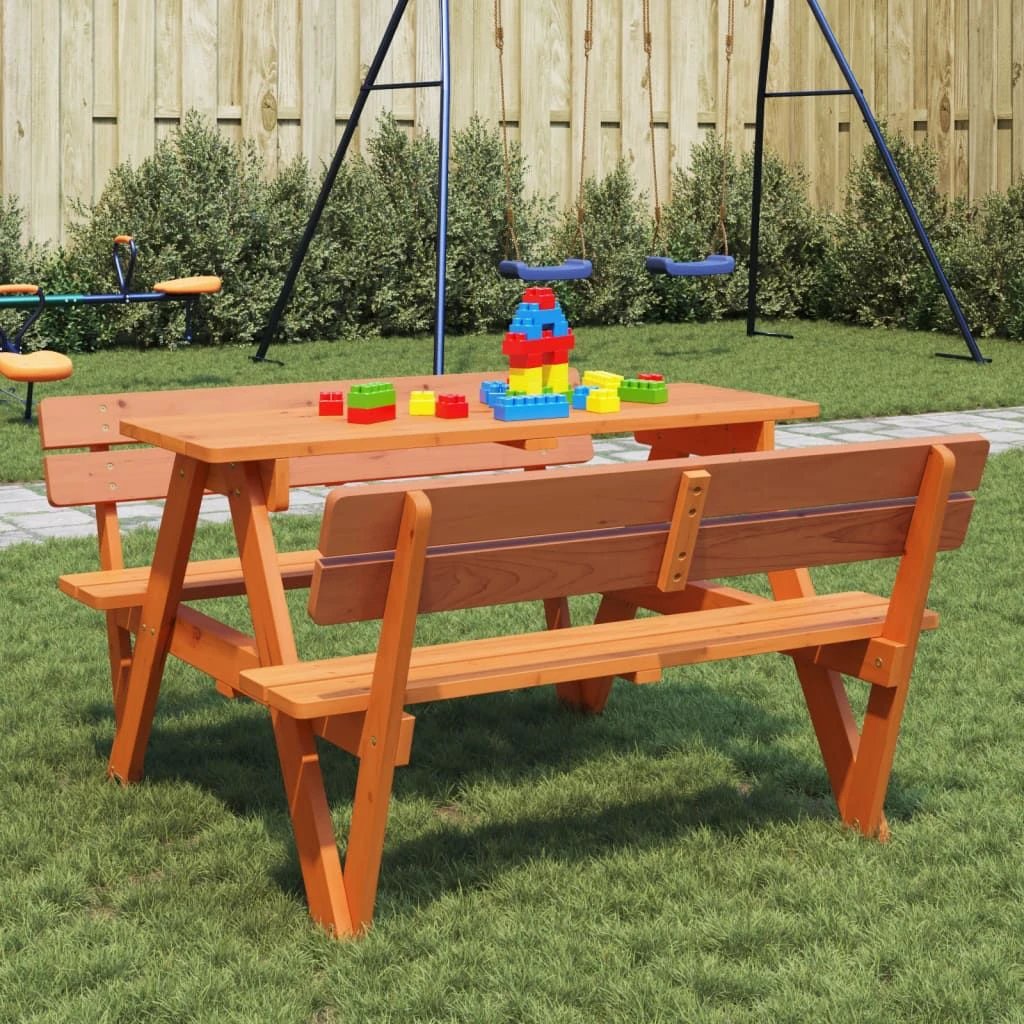 vidaXL Picnic Table for 4 Kids with Umbrella Hole Solid Wood Fir - Picnic Tables