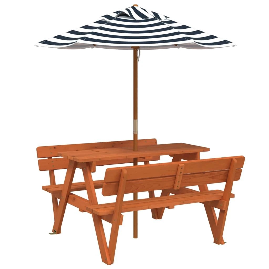 vidaXL Picnic Table for 4 Kids with Umbrella Hole Solid Wood Fir by vidaXL