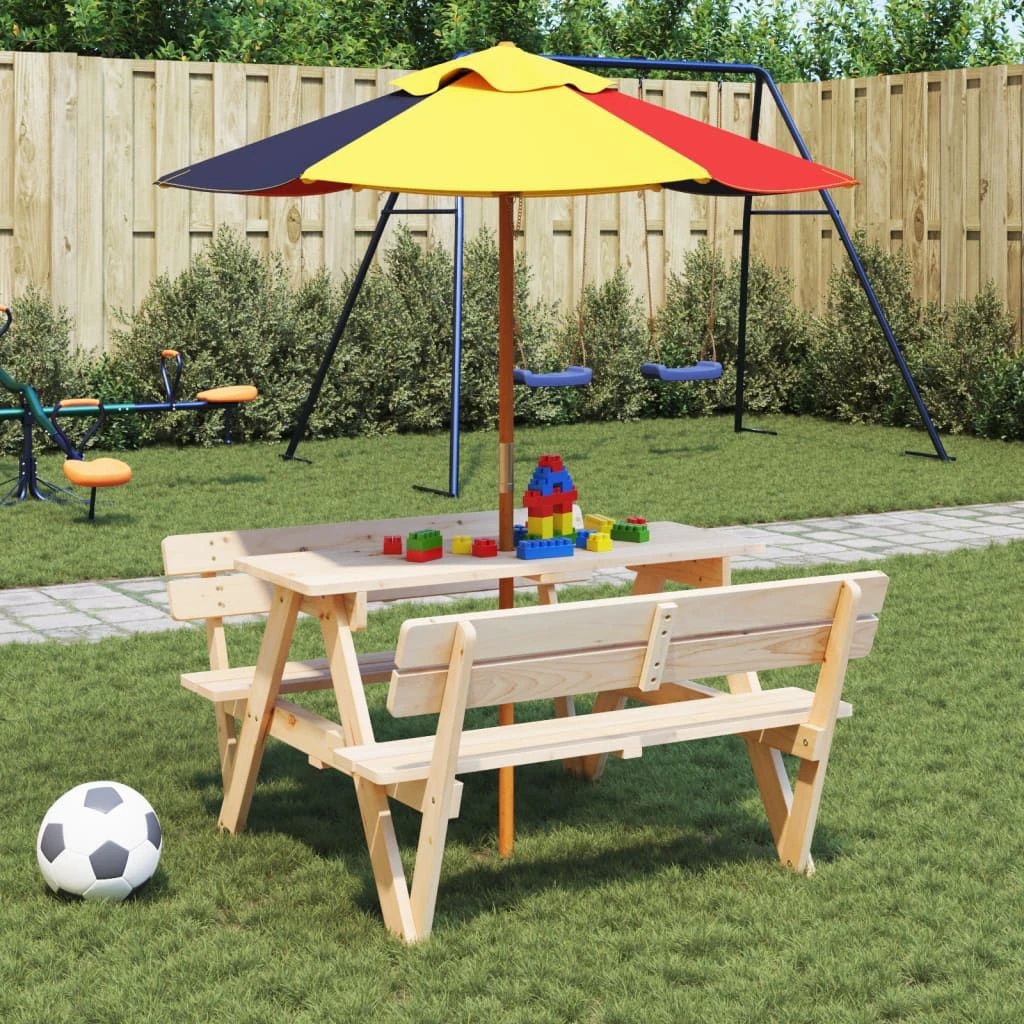 vidaXL Picnic Table for 4 Kids with Umbrella Hole Solid Wood Fir - Picnic Tables