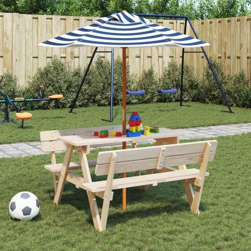 vidaXL Picnic Table for 4 Kids with Umbrella Hole Solid Wood Fir - Picnic Tables