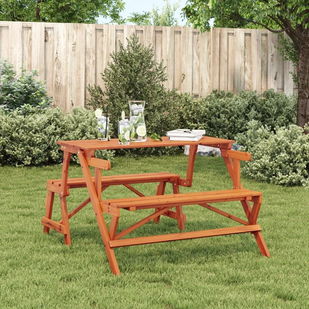 vidaXL Picnic Table with Benches Solid Wood Fir 2-in-1 Convertible - Picnic Tables