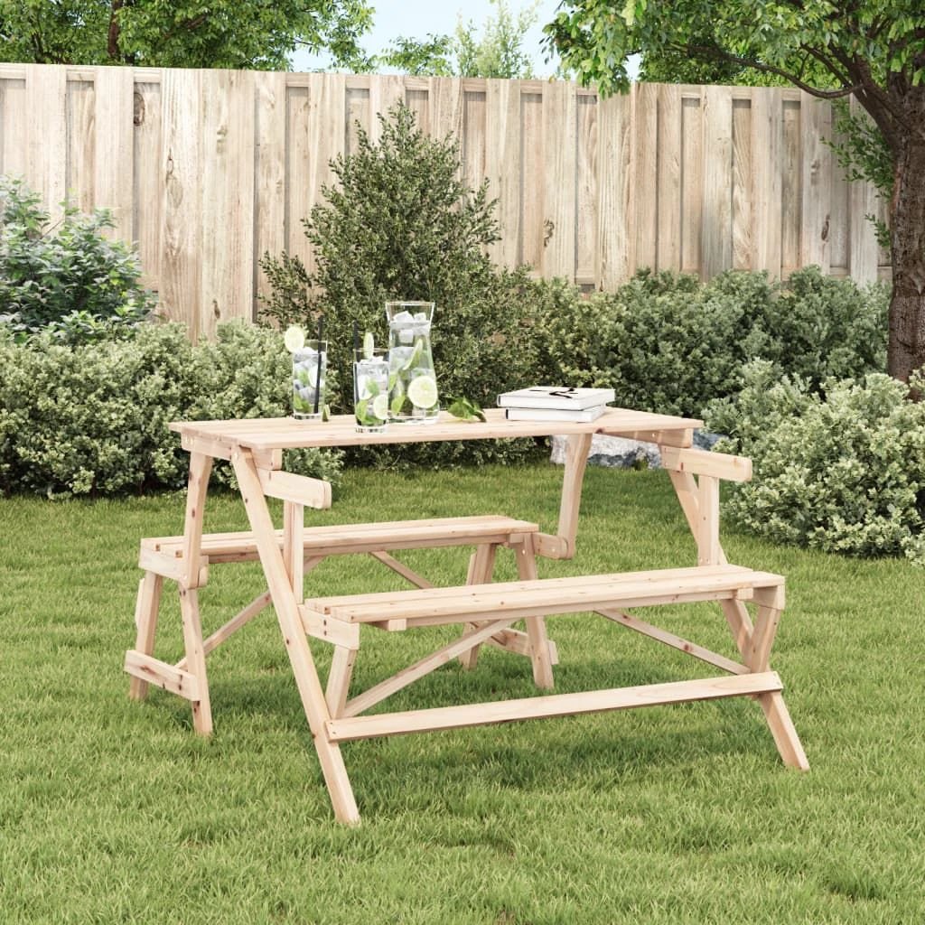 vidaXL Picnic Table with Benches Solid Wood Fir 2-in-1 Convertible - Picnic Tables
