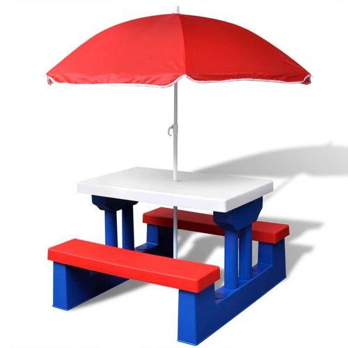 Kids' Picnic Table with Benches and Parasol Multicolour by vidaXL