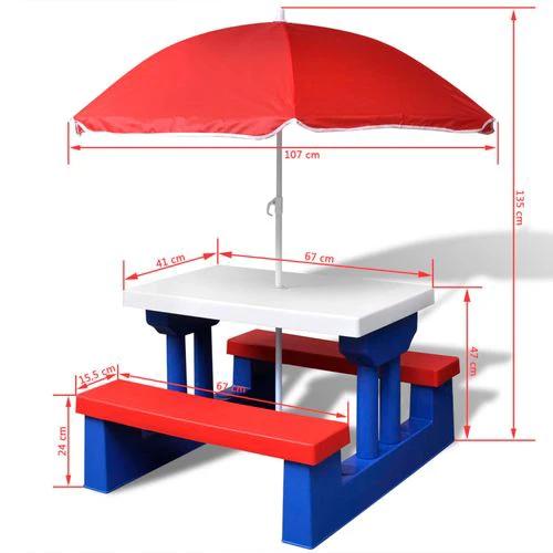 Kids' Picnic Table with Benches and Parasol Multicolour by vidaXL