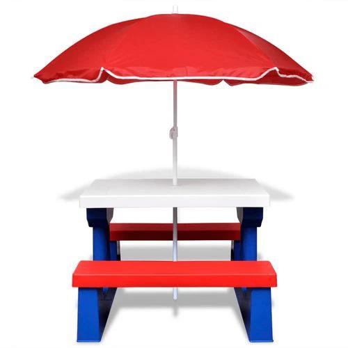 Kids' Picnic Table with Benches and Parasol Multicolour by vidaXL