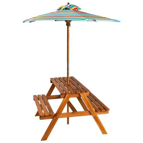 vidaXL Kids Picnic Table with Parasol 79x90x60 cm Solid Acacia Wood - Picnic Tables