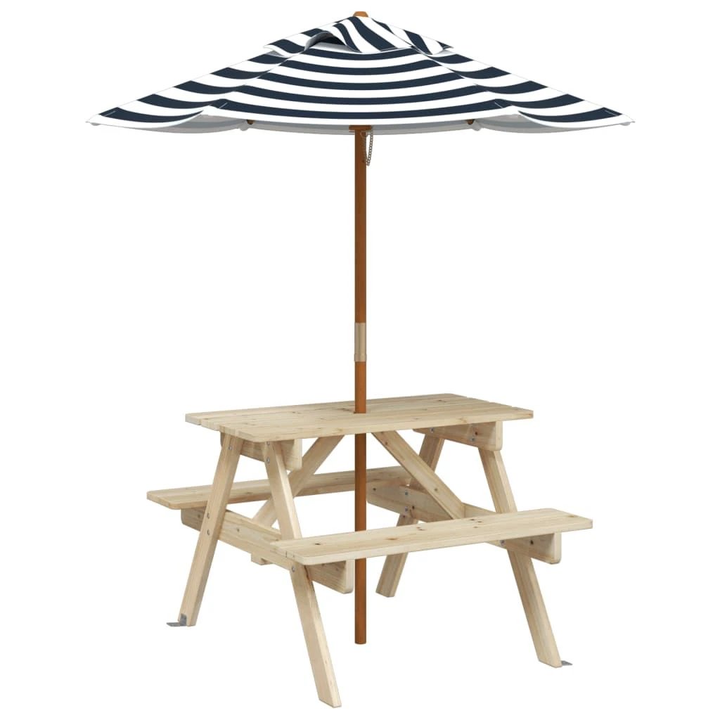 vidaXL vidaXL Kids' Picnic Table with Benches and Parasol Multicolour Wood - Picnic Tables