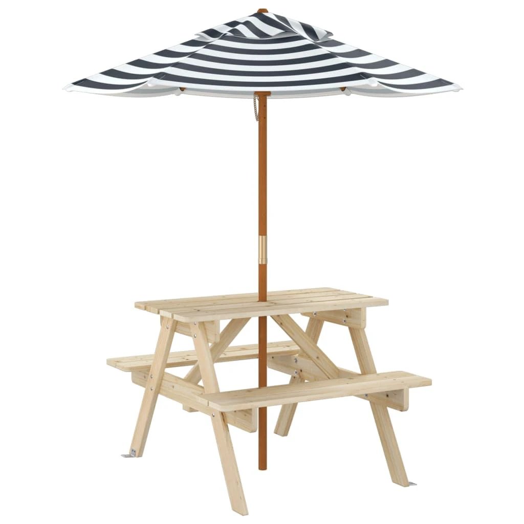vidaXL vidaXL Kids' Picnic Table with Benches and Parasol Multicolour Wood - Picnic Tables