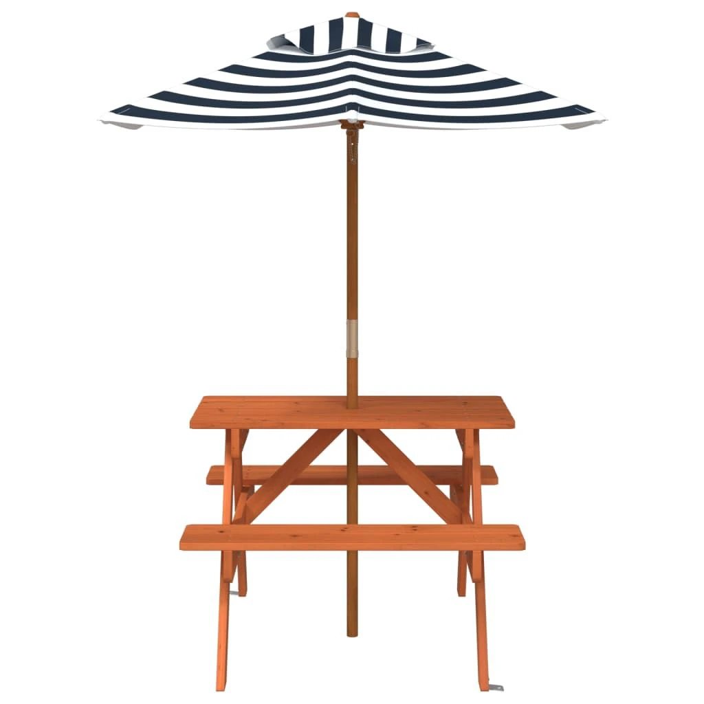 vidaXL vidaXL Kids' Picnic Table with Benches and Parasol Multicolour Wood - Picnic Tables