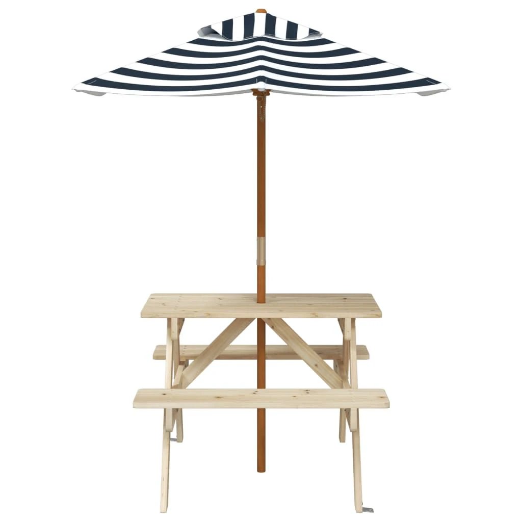 vidaXL vidaXL Kids' Picnic Table with Benches and Parasol Multicolour Wood - Picnic Tables