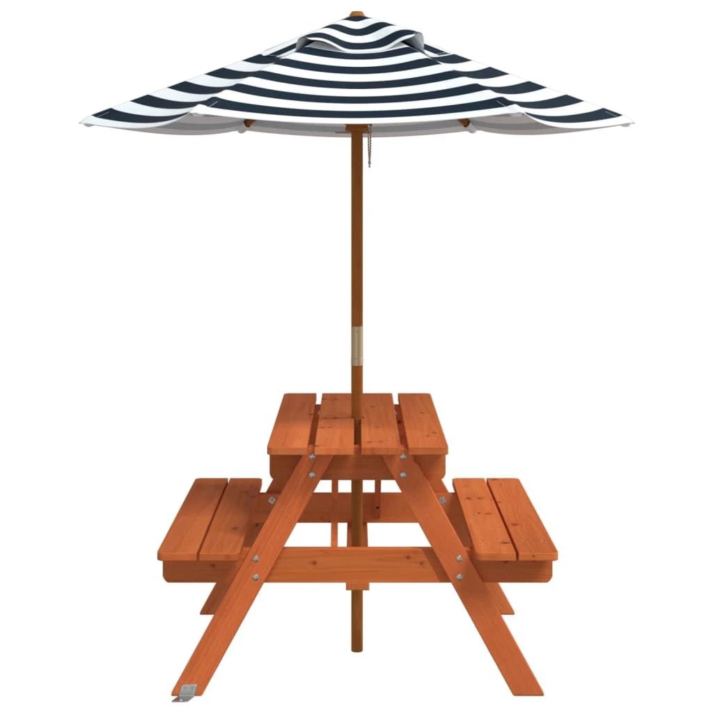 vidaXL vidaXL Kids' Picnic Table with Benches and Parasol Multicolour Wood - Picnic Tables