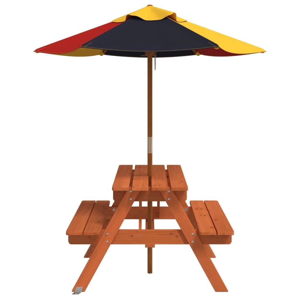vidaXL Kids' Picnic Table with Benches and Parasol Multicolour Wood by vidaXL
