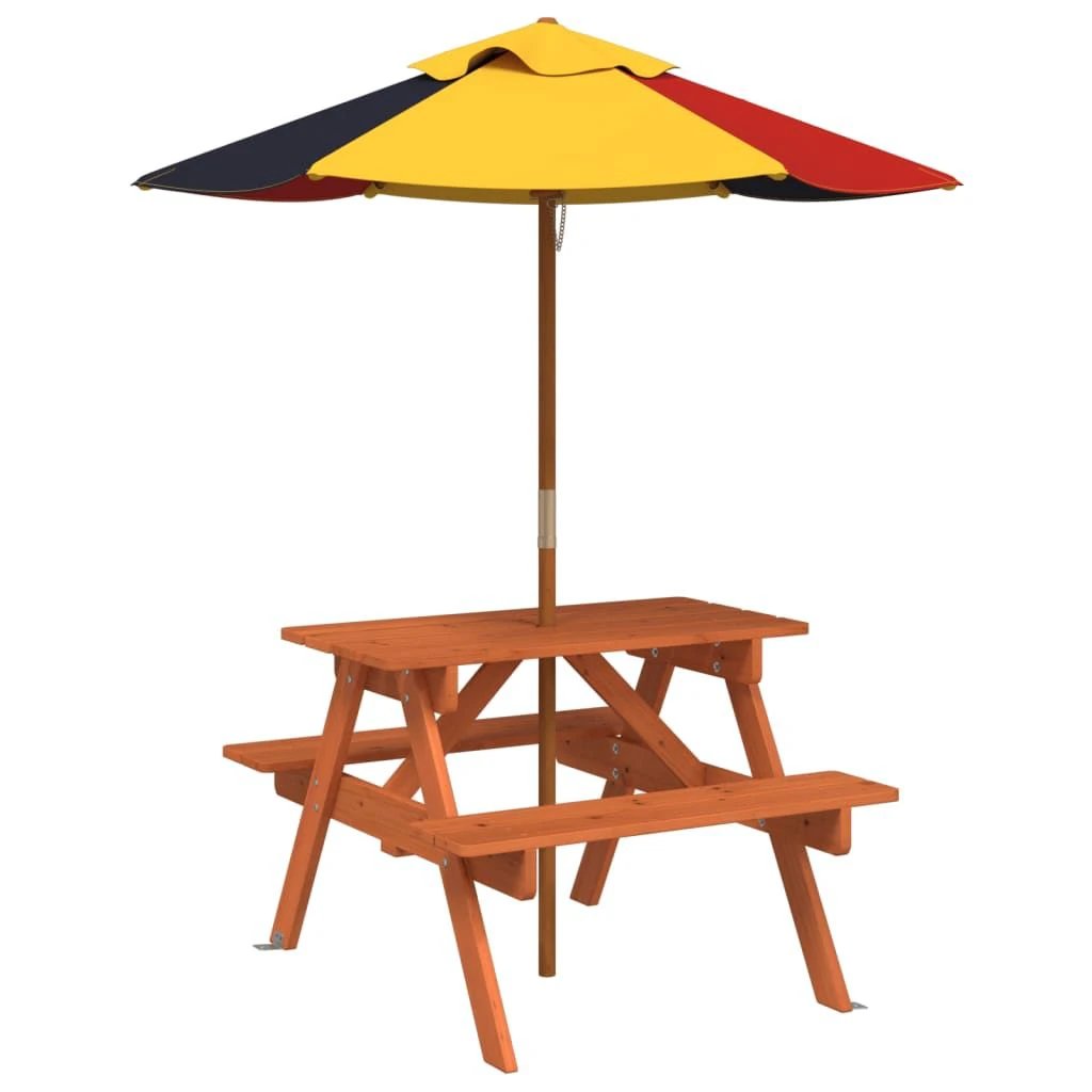 vidaXL Kids' Picnic Table with Benches and Parasol Multicolour Wood by vidaXL
