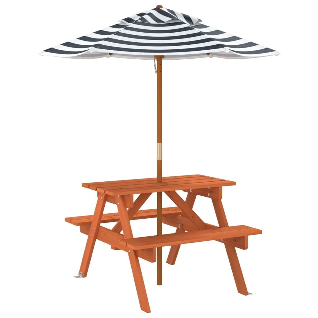 vidaXL Kids' Picnic Table with Benches and Parasol Multicolour Wood by vidaXL