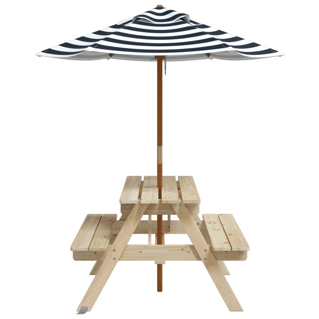 vidaXL vidaXL Kids' Picnic Table with Benches and Parasol Multicolour Wood - Picnic Tables