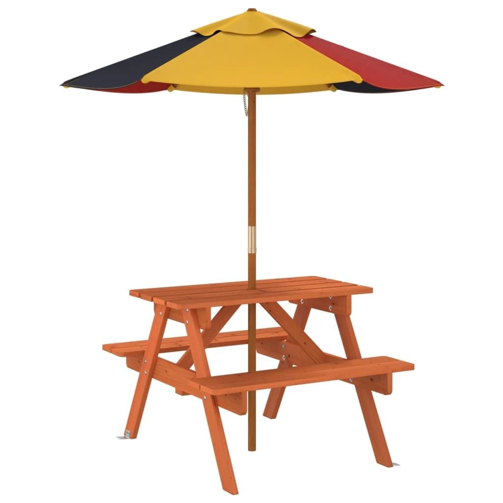 vidaXL Kids' Picnic Table with Benches and Parasol Multicolour Wood by vidaXL
