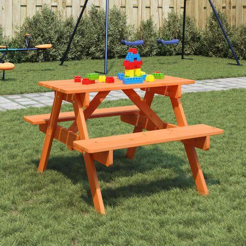 vidaXL vidaXL Kids' Picnic Table with Benches and Parasol Multicolour Wood - Picnic Tables
