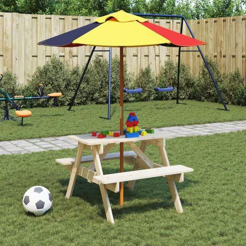 vidaXL Kids' Picnic Table with Benches and Parasol Multicolour Wood by vidaXL