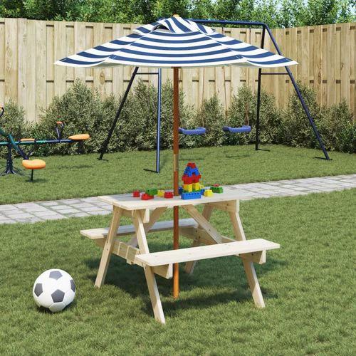 vidaXL Kids' Picnic Table with Benches and Parasol Multicolour Wood by vidaXL