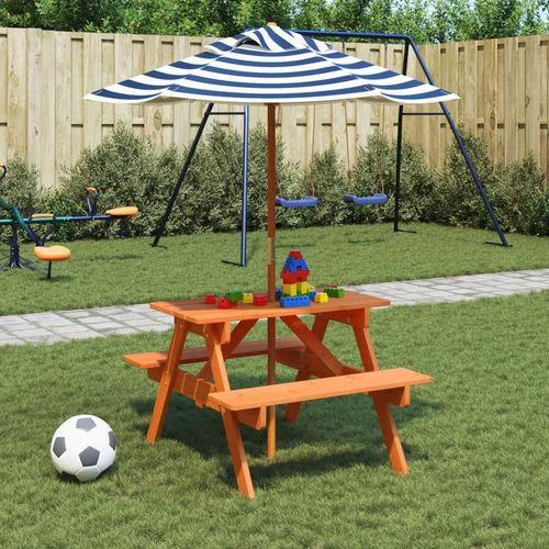 vidaXL Kids' Picnic Table with Benches and Parasol Multicolour Wood by vidaXL