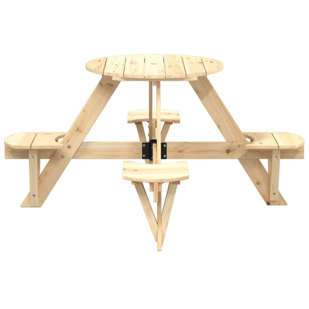 vidaXL Picnic Table for 4 Kids with Umbrella Hole Round Solid Wood Fir - Picnic Tables