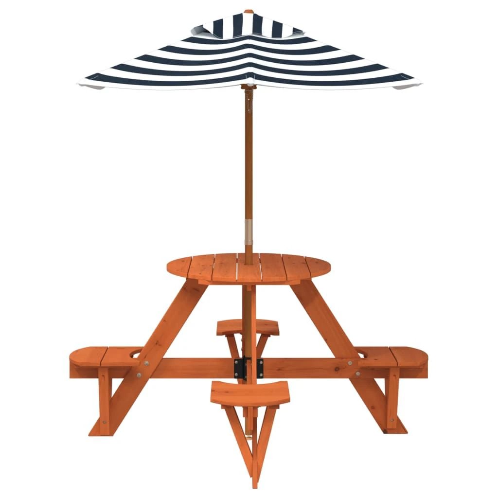vidaXL Picnic Table for 4 Kids with Umbrella Hole Round Solid Wood Fir - Picnic Tables