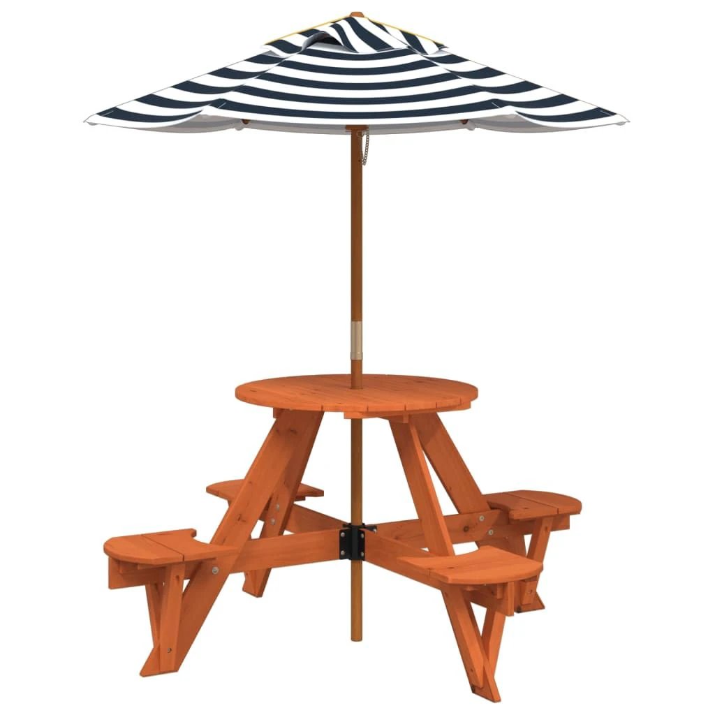 vidaXL Picnic Table for 4 Kids with Umbrella Hole Round Solid Wood Fir - Picnic Tables