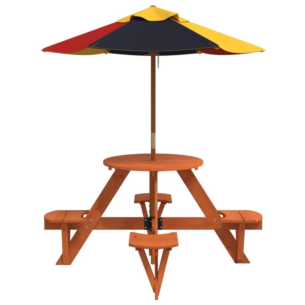 vidaXL Picnic Table for 4 Kids with Umbrella Hole Round Solid Wood Fir - Picnic Tables