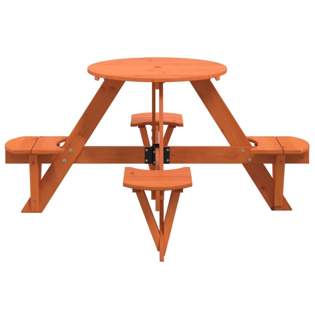 vidaXL Picnic Table for 4 Kids with Umbrella Hole Round Solid Wood Fir - Picnic Tables