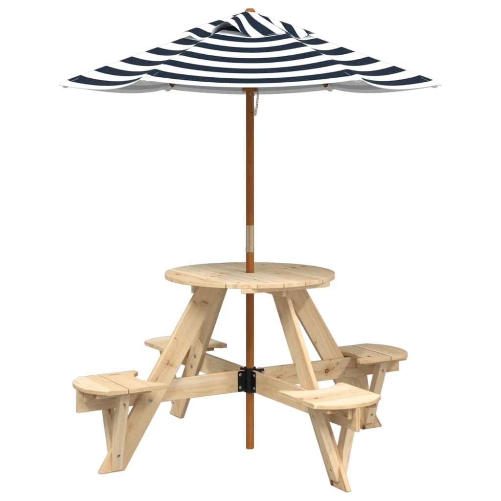 vidaXL Picnic Table for 4 Kids with Umbrella Hole Round Solid Wood Fir by vidaXL