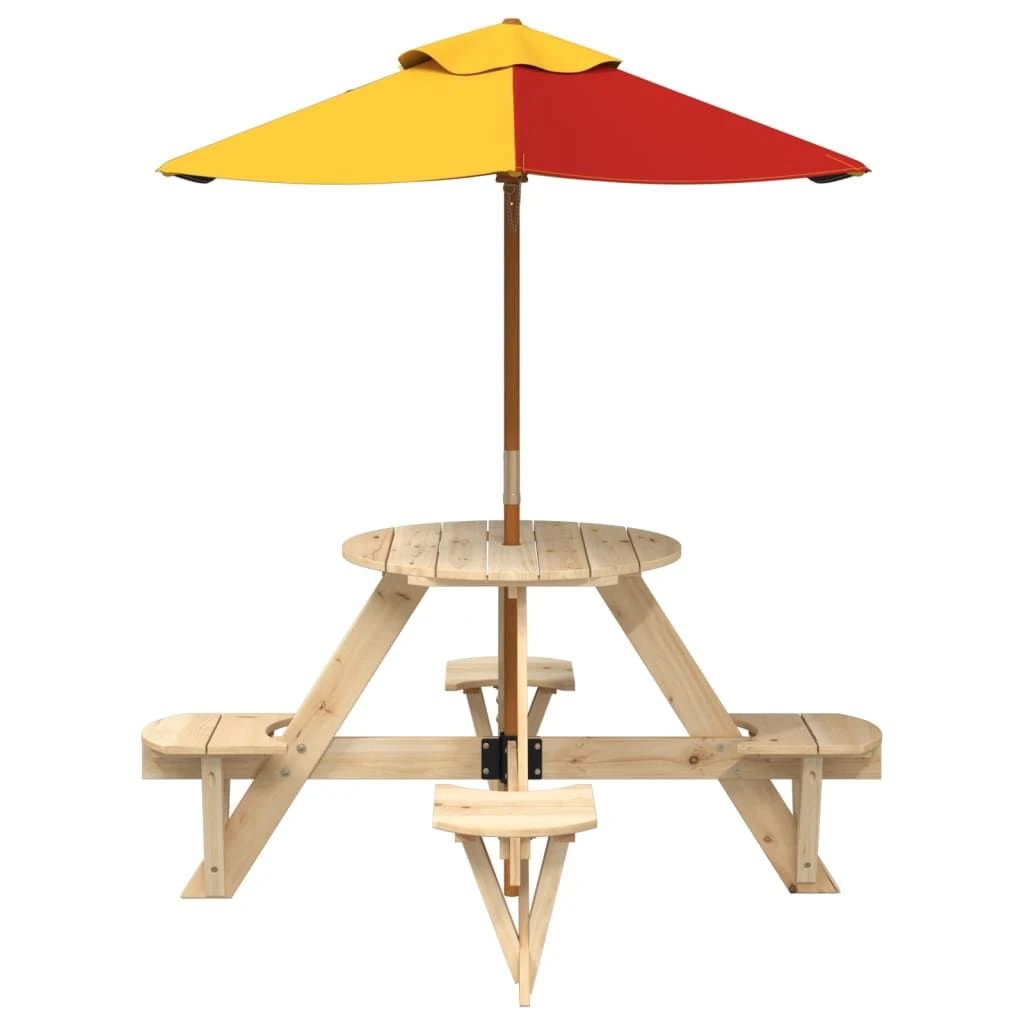 vidaXL Picnic Table for 4 Kids with Umbrella Hole Round Solid Wood Fir by vidaXL