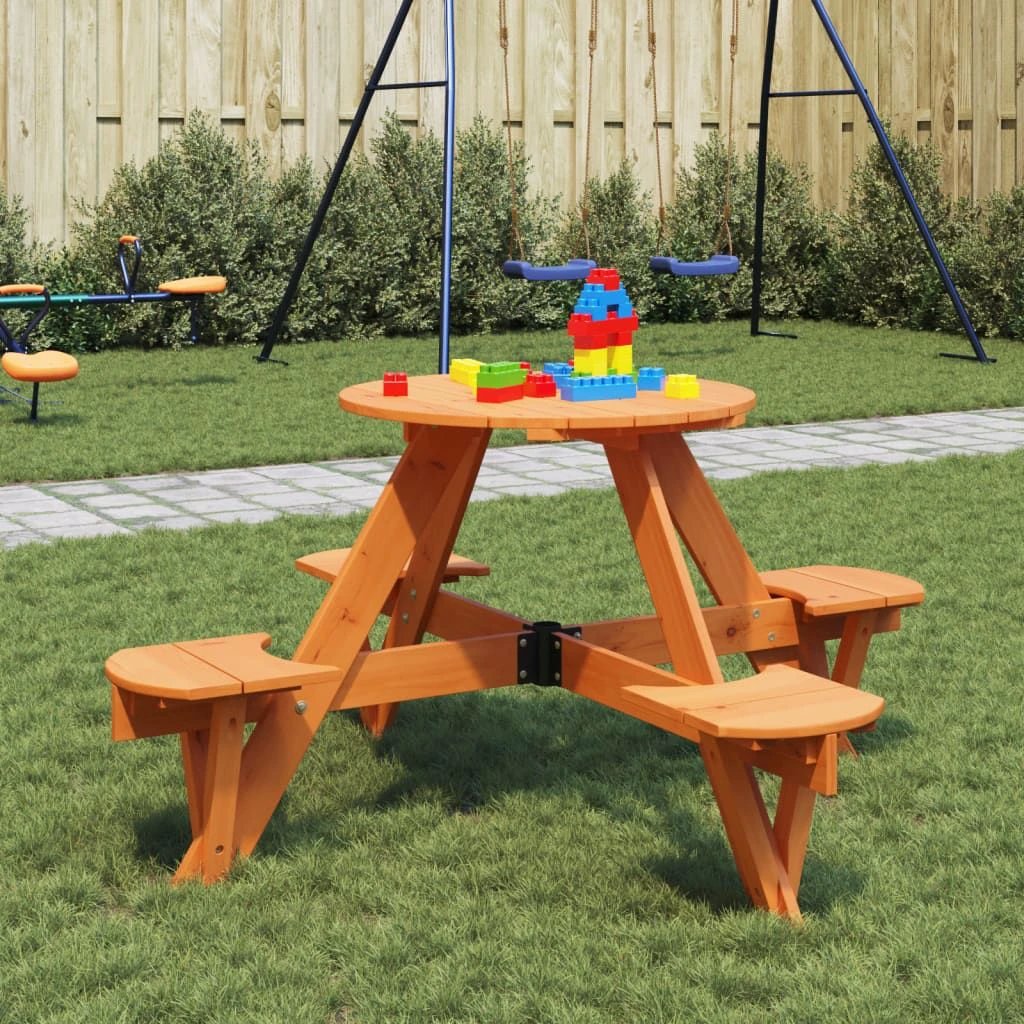 vidaXL Picnic Table for 4 Kids with Umbrella Hole Round Solid Wood Fir - Picnic Tables