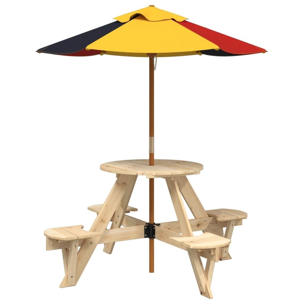 vidaXL Picnic Table for 4 Kids with Umbrella Hole Round Solid Wood Fir by vidaXL