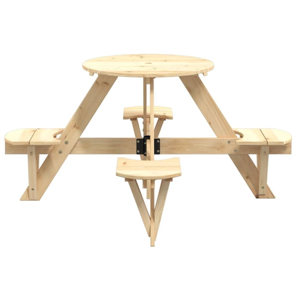 vidaXL Picnic Table for 4 Kids with Umbrella Hole Round Solid Wood Fir - Picnic Tables
