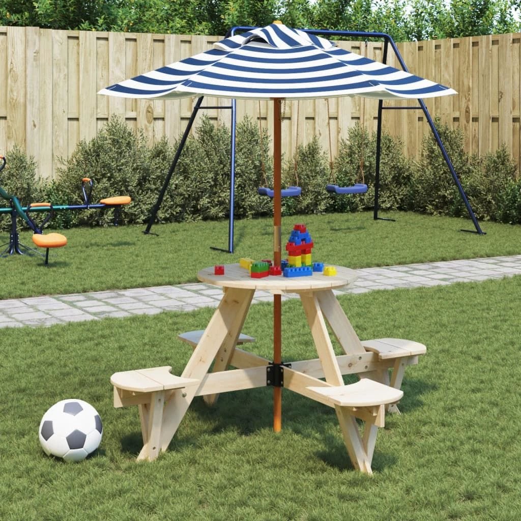 vidaXL Picnic Table for 4 Kids with Umbrella Hole Round Solid Wood Fir by vidaXL