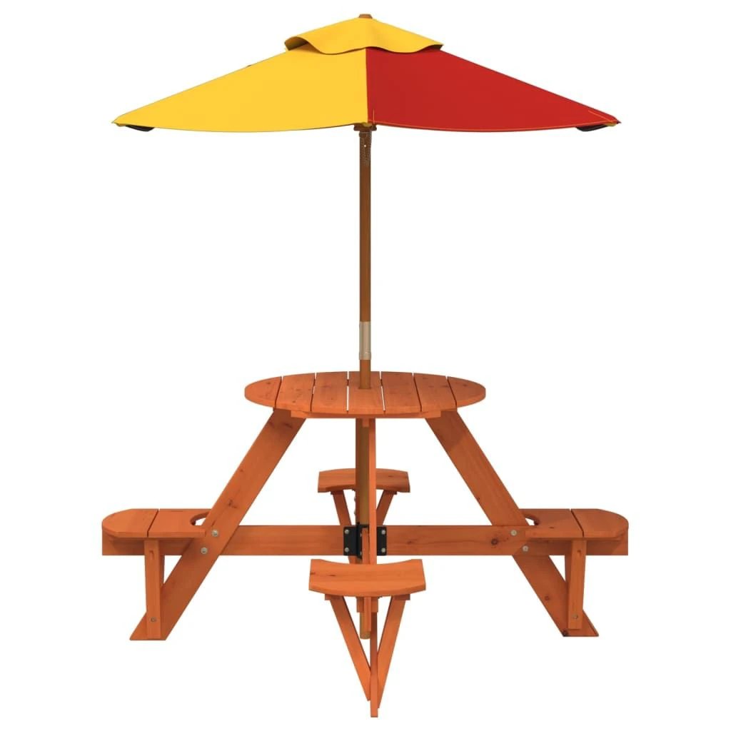 vidaXL Picnic Table for 4 Kids with Umbrella Hole Round Solid Wood Fir - Picnic Tables