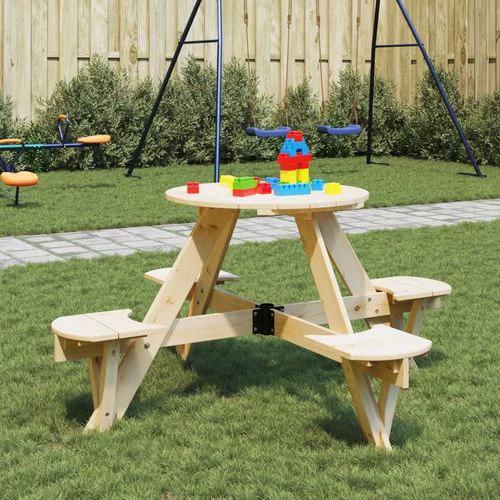 vidaXL Picnic Table for 4 Kids with Umbrella Hole Round Solid Wood Fir by vidaXL