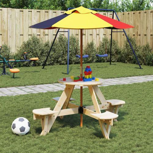 vidaXL Picnic Table for 4 Kids with Umbrella Hole Round Solid Wood Fir by vidaXL