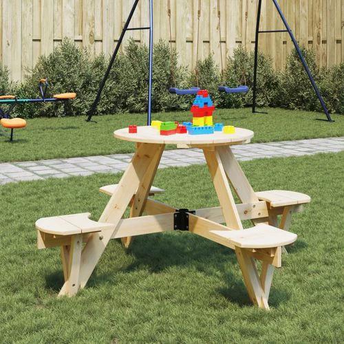 vidaXL Picnic Table for 4 Kids with Umbrella Hole Round Solid Wood Fir by vidaXL