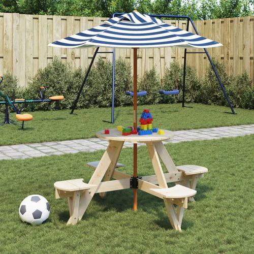 vidaXL Picnic Table for 4 Kids with Umbrella Hole Round Solid Wood Fir by vidaXL