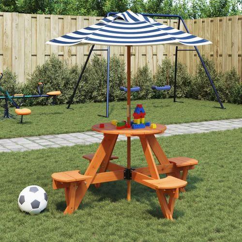 vidaXL Picnic Table for 4 Kids with Umbrella Hole Round Solid Wood Fir by vidaXL