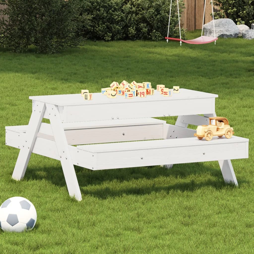 vidaXL Picnic Table with Sandpit for Kids Wax Brown Solid Wood Pine - Picnic Tables