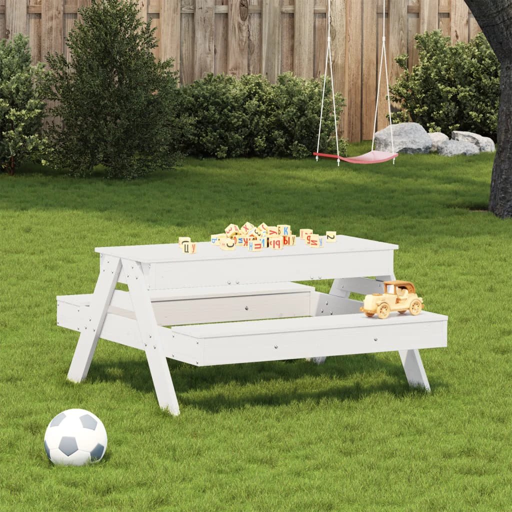 vidaXL Picnic Table with Sandpit for Kids Wax Brown Solid Wood Pine - Picnic Tables