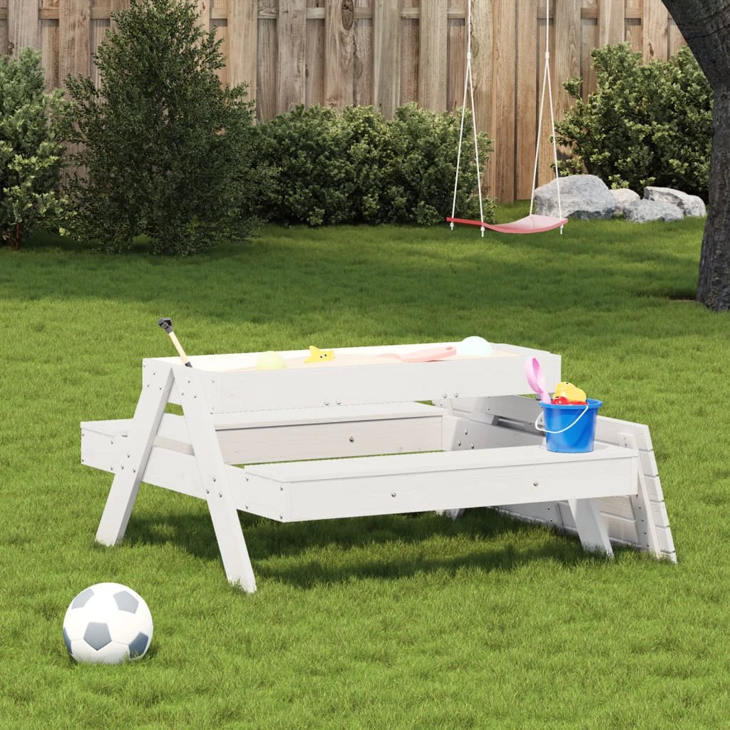 vidaXL Picnic Table with Sandpit for Kids Wax Brown Solid Wood Pine - Picnic Tables
