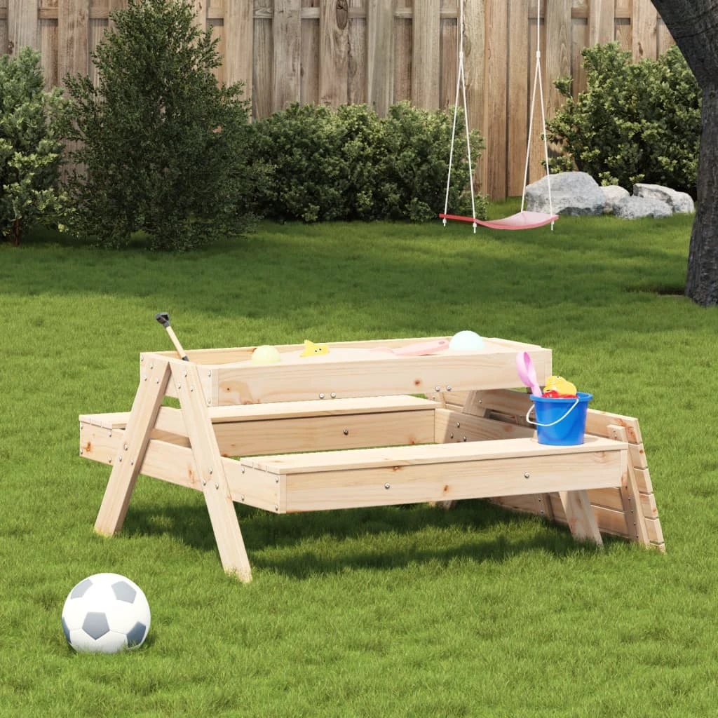 vidaXL Picnic Table with Sandpit for Kids Wax Brown Solid Wood Pine by vidaXL