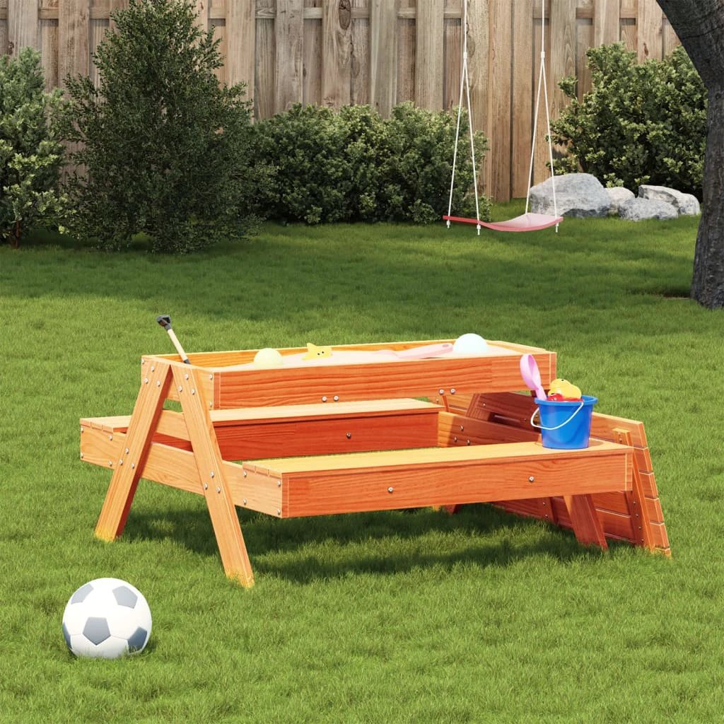 vidaXL Picnic Table with Sandpit for Kids Wax Brown Solid Wood Pine by vidaXL