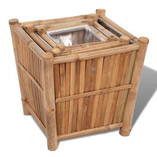 vidaXL 3 pcs Bamboo Raised Bed with Nylon Lining - Raised Beds