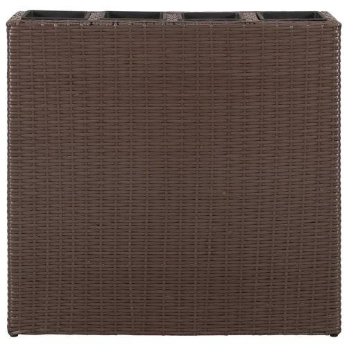 vidaXL Garden Raised Bed with 4 Pots Poly Rattan Brown - Raised Beds