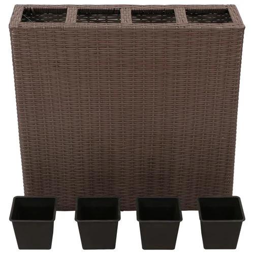 vidaXL Garden Raised Bed with 4 Pots Poly Rattan Brown - Raised Beds