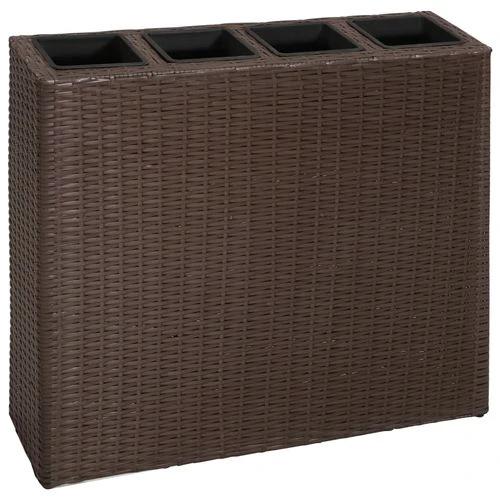 vidaXL Garden Raised Bed with 4 Pots Poly Rattan Brown - Raised Beds